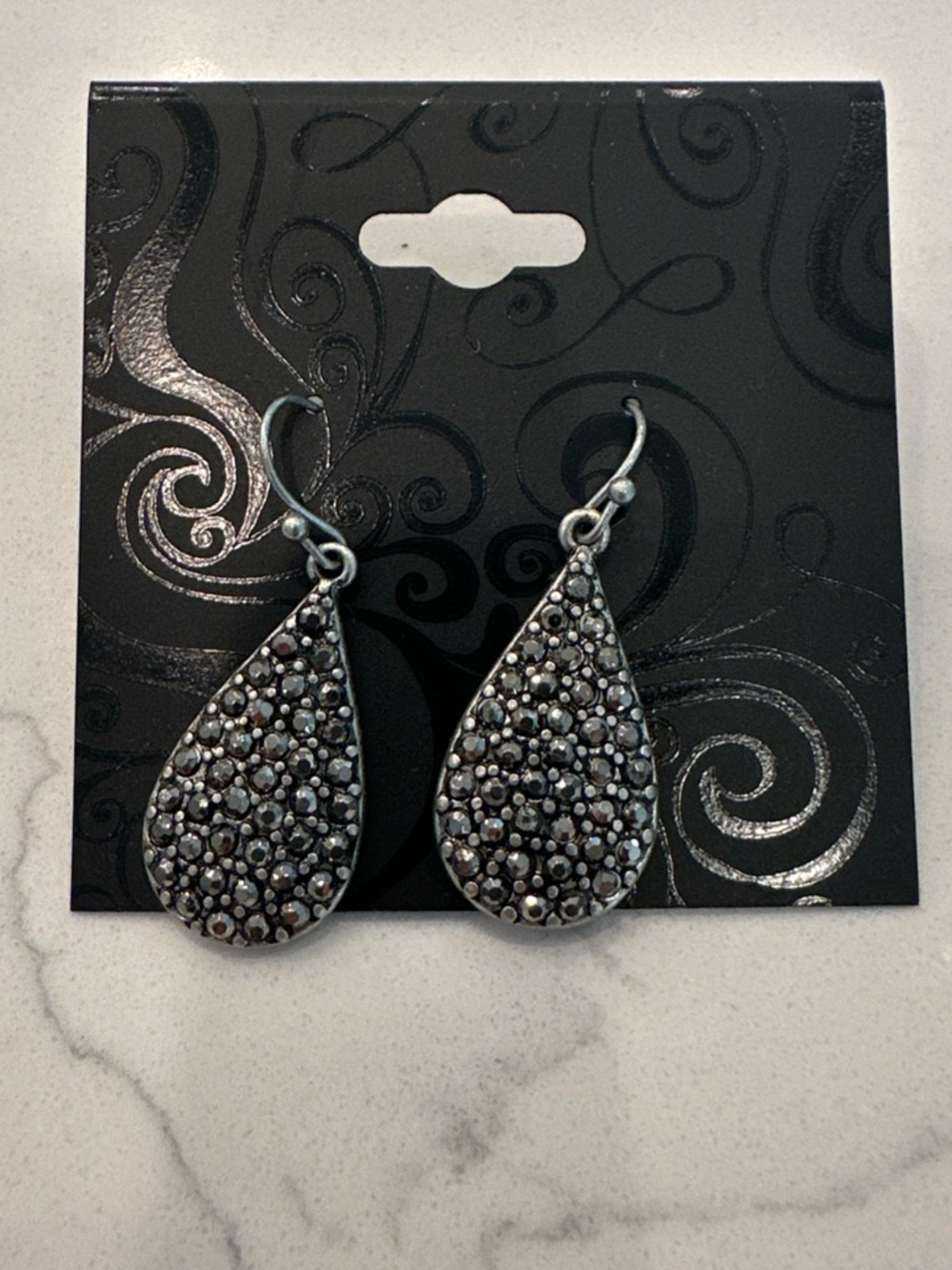Paparazzi Teardrop Tremolo hematite rhinestones Earring in a teardrop shape